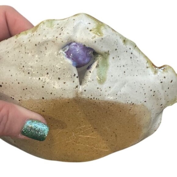 Handcrafted Ceramic Leaf-Shaped Bowl & Tray Set With Grape Detailing Nature-Insp - Picture 9 of 13